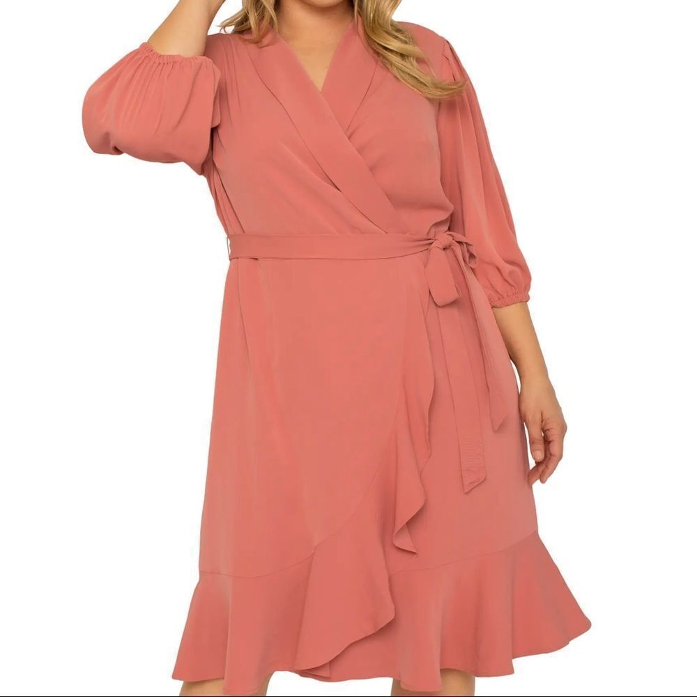 STANDARDS & PRACTICES Women’s Dress Midi Wrap Ruffle Dusty Pink Size 1X NWT